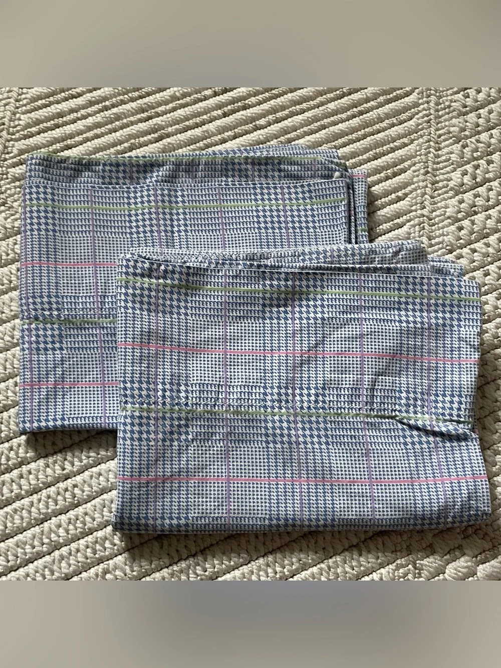 Ralph Lauren Blue & White Plaid Pillow Shams with Pink & Green Accents